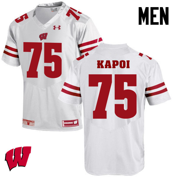 Wisconsin Badgers Men's #75 Micah Kapoi NCAA Under Armour Authentic White College Stitched Football Jersey PO40E25JG